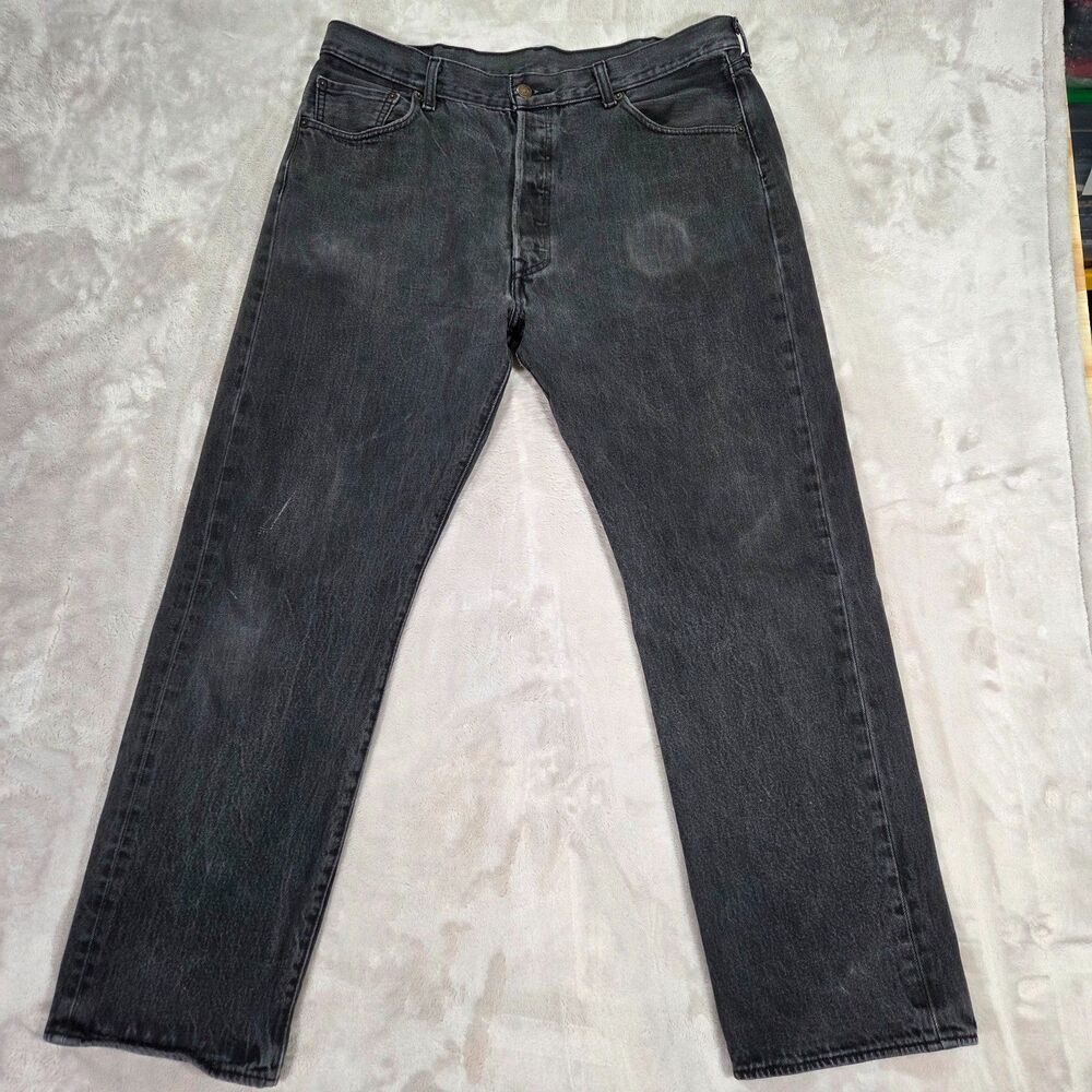 Levi’s 501 Black Denim Jeans Mens 38x34 Button Fly 100% Cotton Broken In Worn In